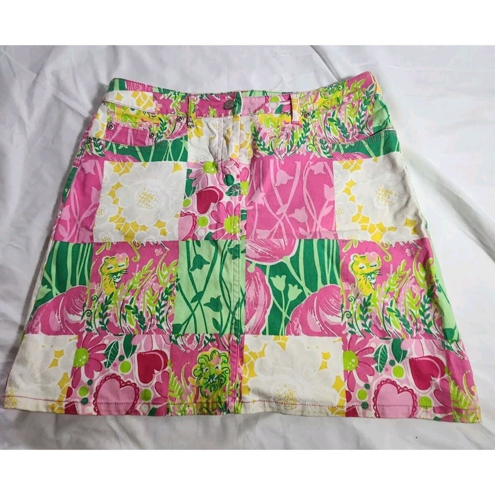 Vintage Lilly Pulitzer‎ Women Sz 4 Patchwork Lion Elephant Skirt White Label VTG